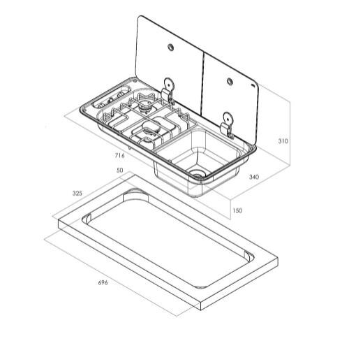 CAN Rectangular 2 Burner Hob and Sink Combo