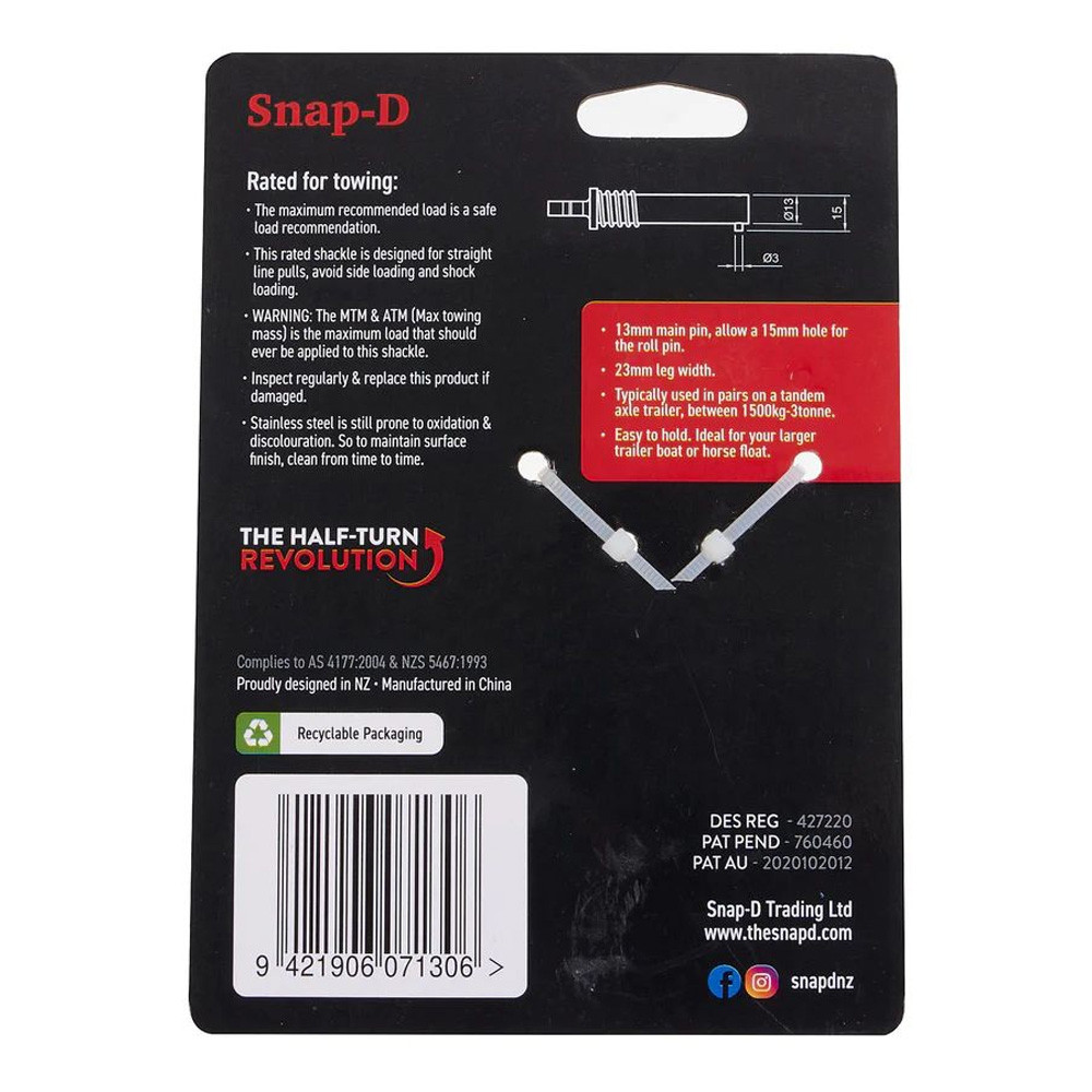 Snap-D 304 Stainless Steel Bow Shackle 13mm 1670kg