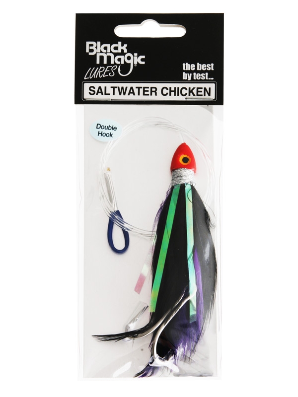 Black Magic Saltwater Chicken Feathered Lure 100mm Black/Purple Double Hook