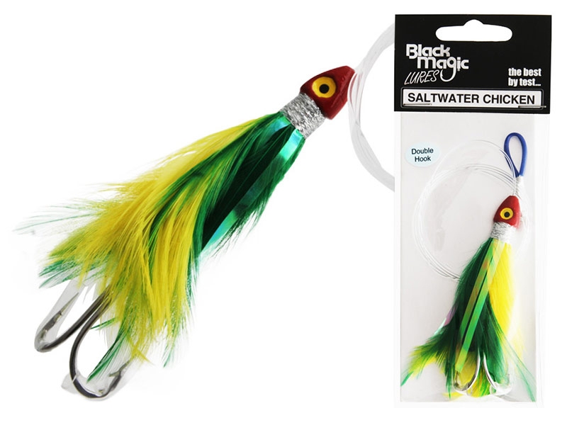 Black Magic Saltwater Chicken Feathered Lure 85mm Double Hook Green/Yellow