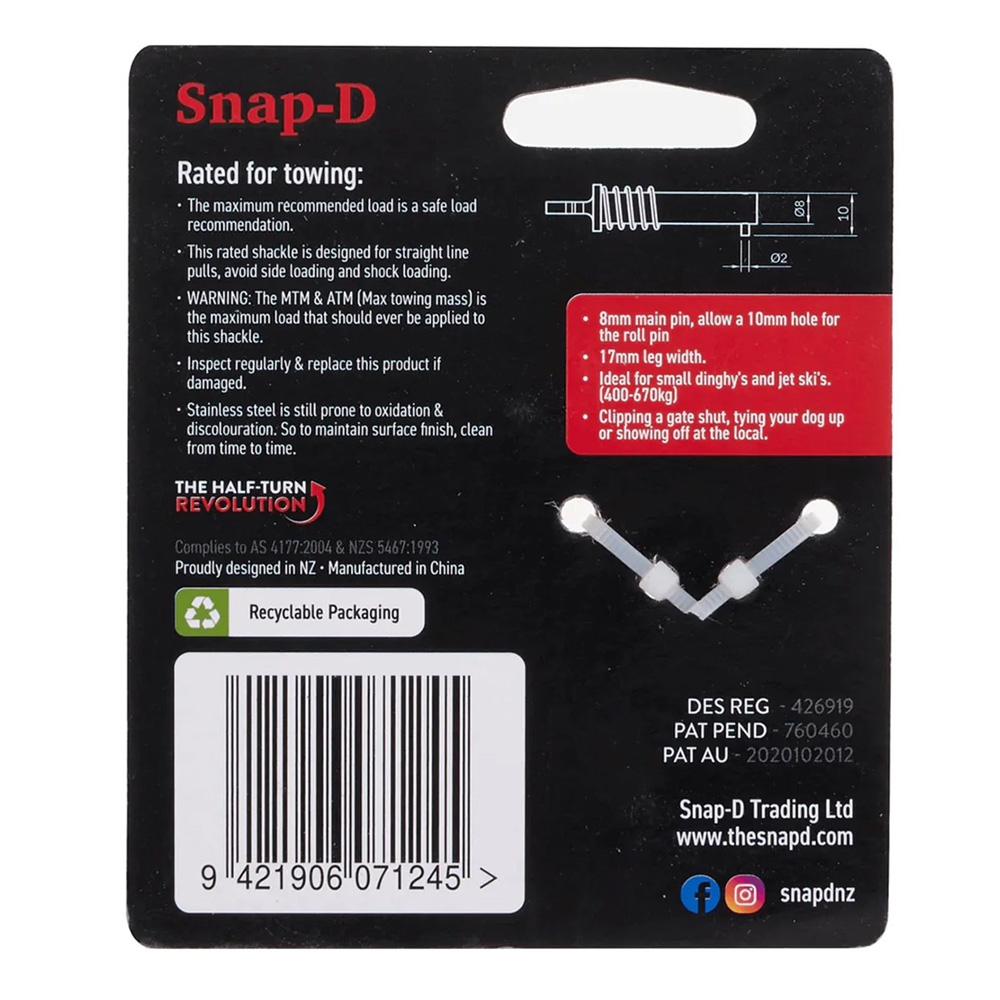 Snap-D 304 Stainless Steel D-Shackle 8mm 670kg