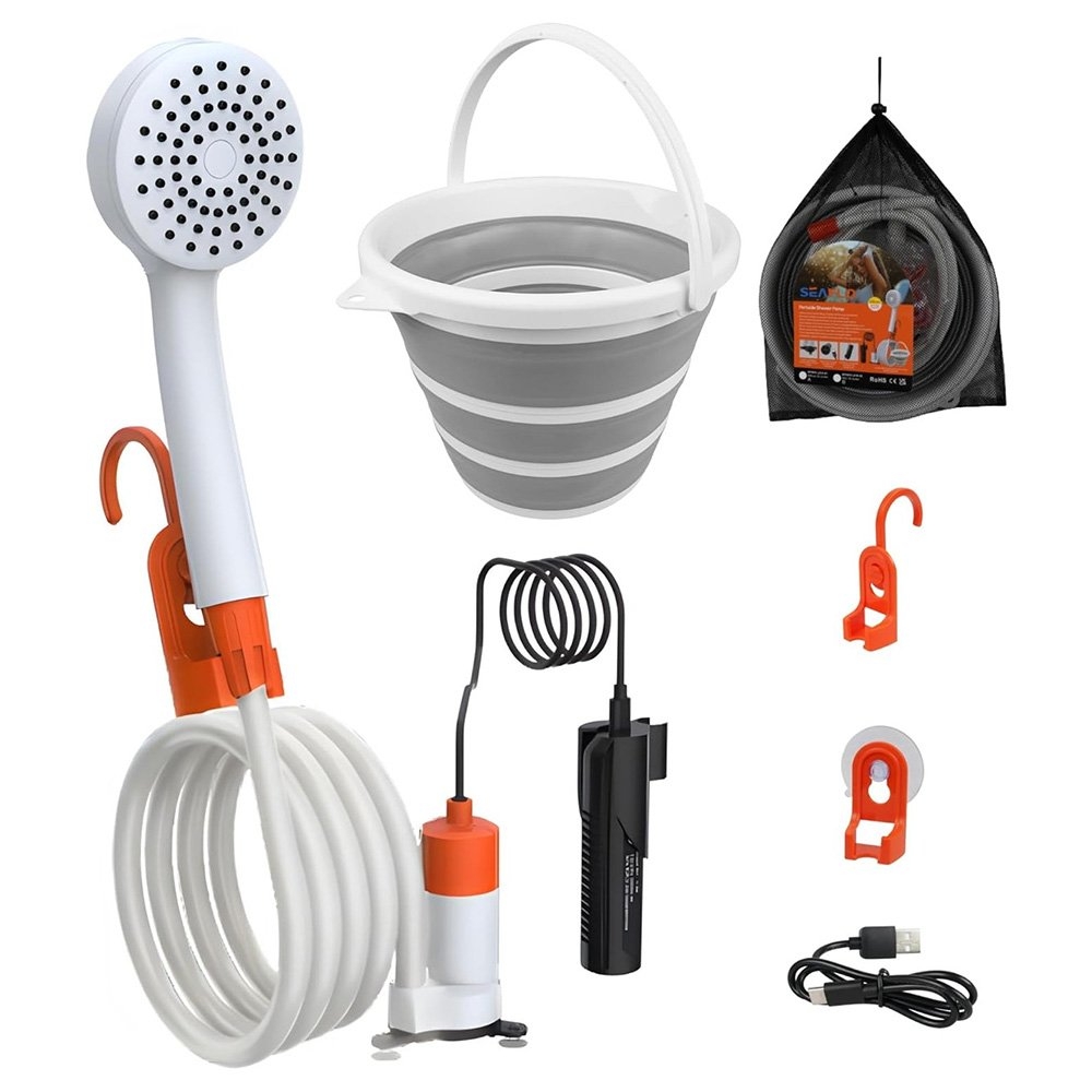 Seaflo Portable Camping Shower with Rechargeable Pump and Bucket 10LPM
