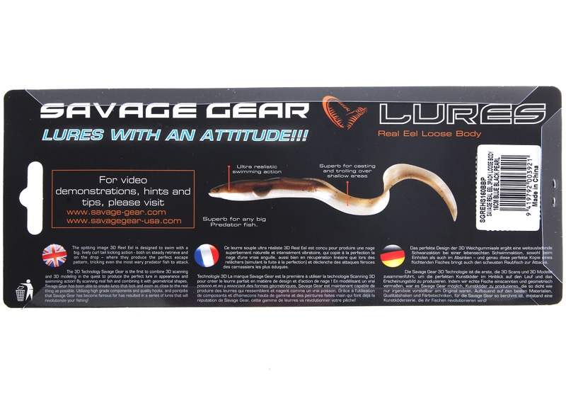 Savage Gear Real Eel Soft Bait 16cm Blue Black Pearl Qty 3