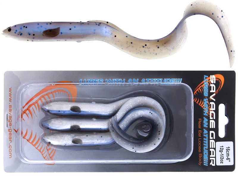 Savage Gear Real Eel Soft Bait 16cm Blue Black Pearl Qty 3