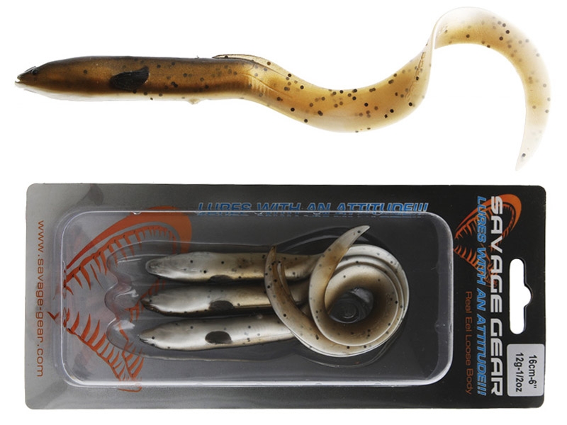 Savage Gear Real Eel Soft Bait 16cm Olive Brown Pearl Qty 3