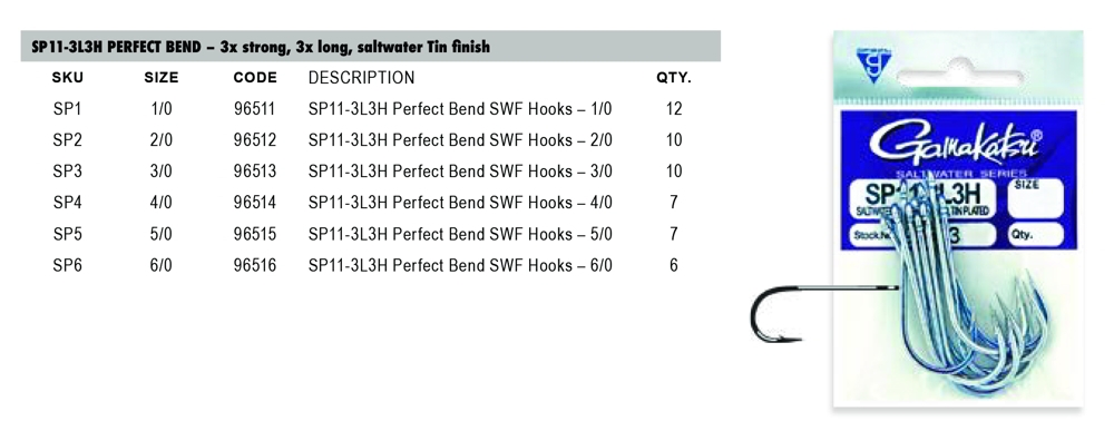 Gamakatsu SP11-3L3H Perfect Bend Salt Water Fly Hooks 5/0 Qty 7