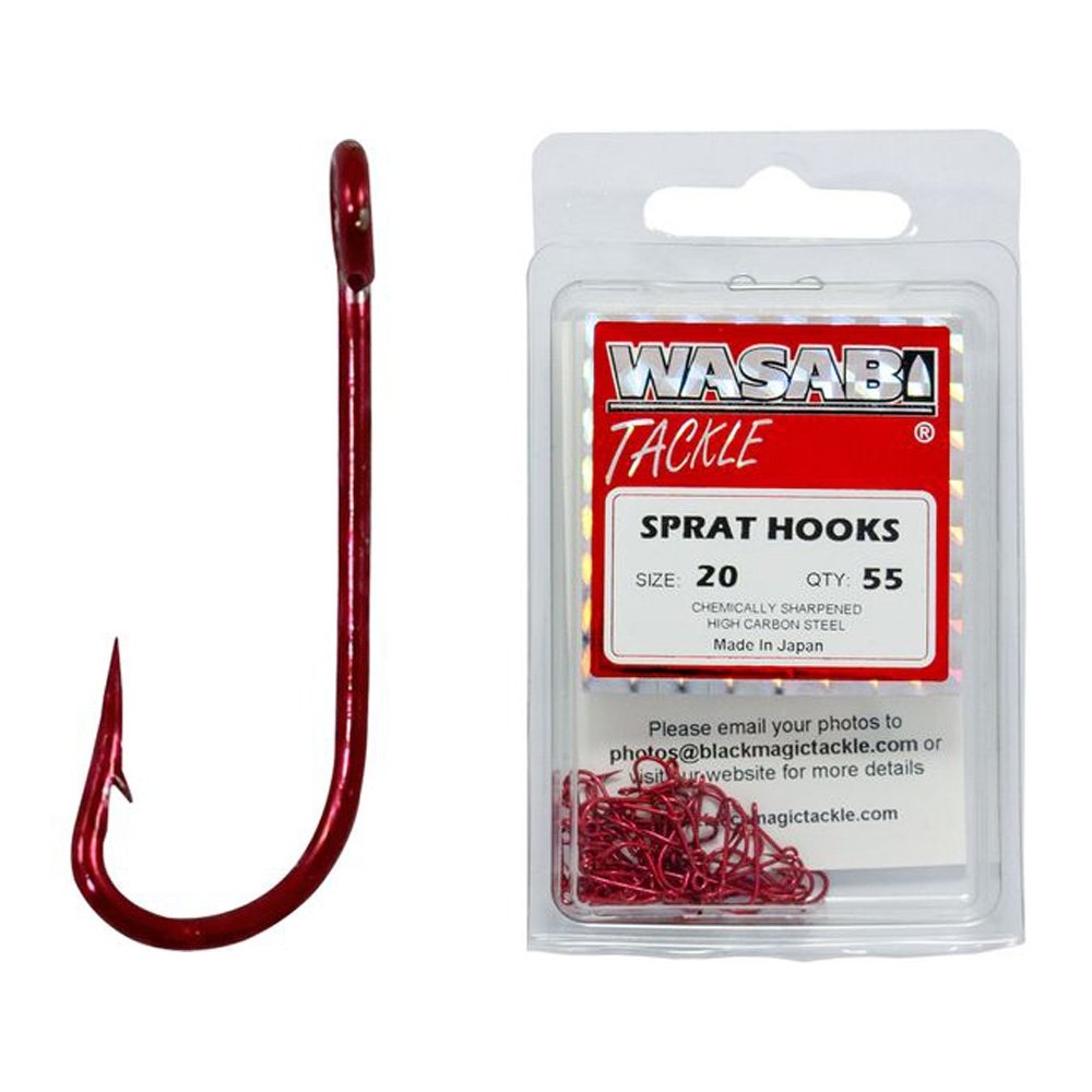 Wasabi Tackle High Carbon Red Sprat Hooks Size 20 Qty 55