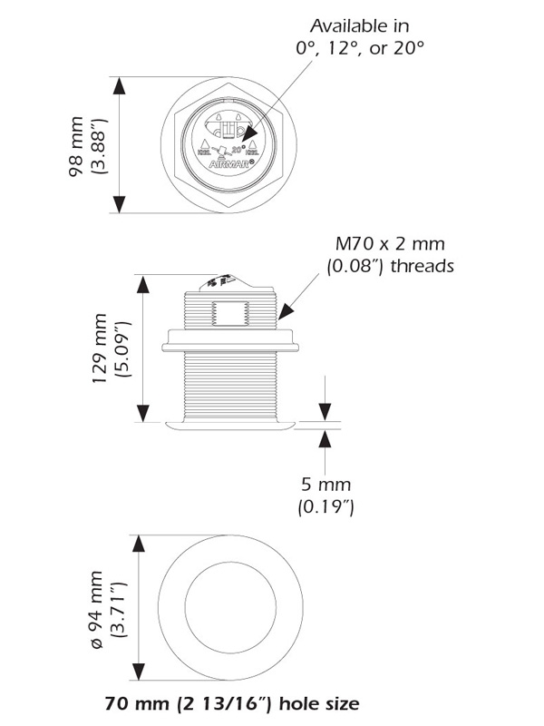 Airmar XSONIC SS75M Stainless Steel Tilted Element Thru-Hull Transducer 600w