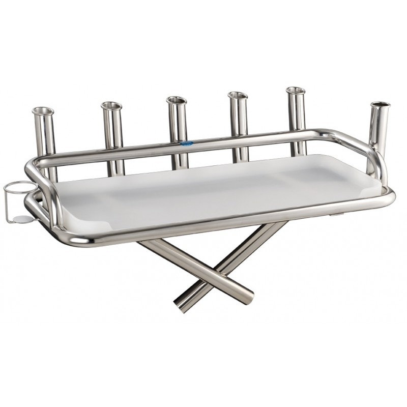 Manta Stainless Steel Large Bait Station with 6 Rod Holders and 1 Can Holder