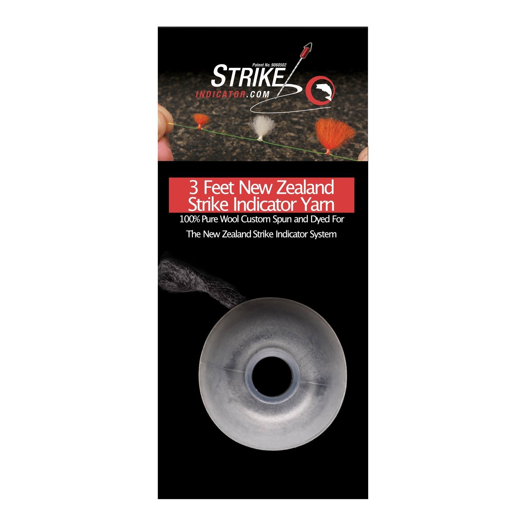 NZ Strike Indicator Wool Yarn Spool 3ft Jet Black