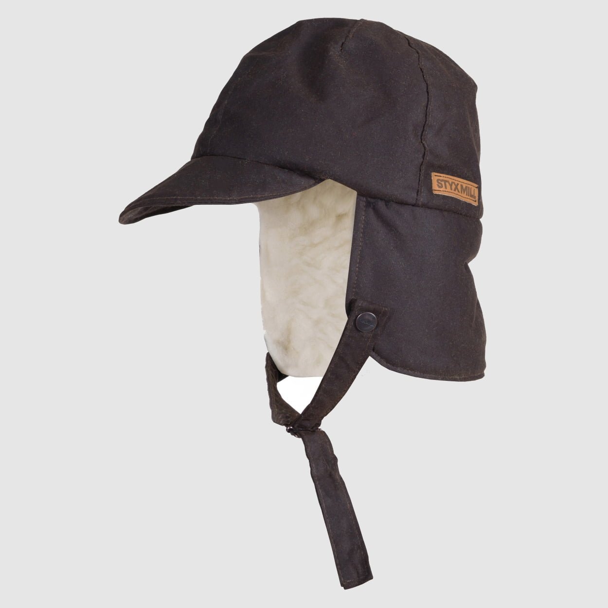 Styx Mill Oilskin Wool Lined Trapper Hat Brown L