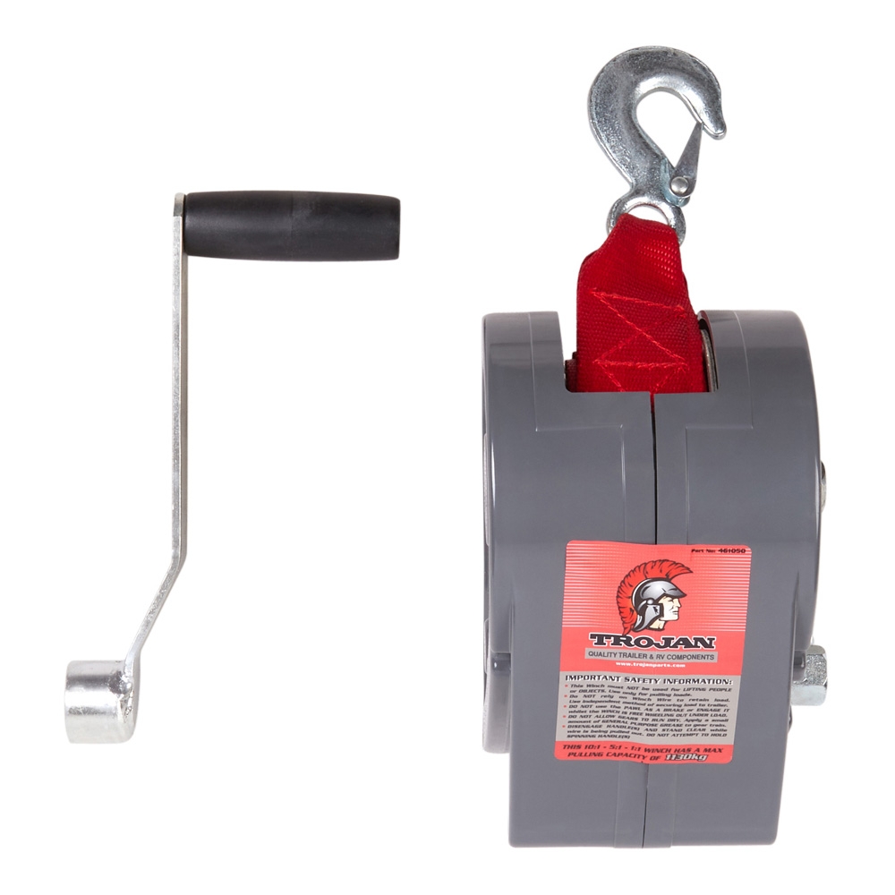 Trojan Enclosed Manual Trailer Winch with Plastic Cover 1130kg