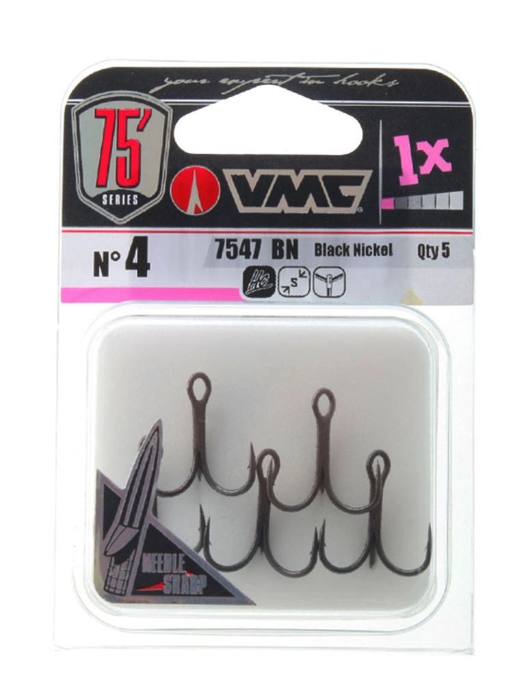 VMC 7547BN 1X-Strong Inline Treble Hook Size 2 Qty 5 VMC 7547BN 1X-Strong Inline Treble Hook Size 2 Qty 5