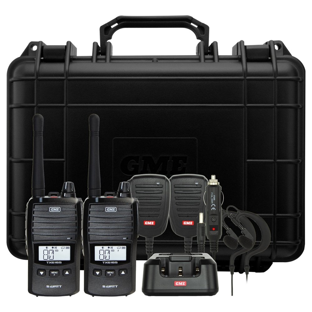 GME TX6165TP Waterproof Handheld UHF CB Radio 5/1W Twin Pack Black