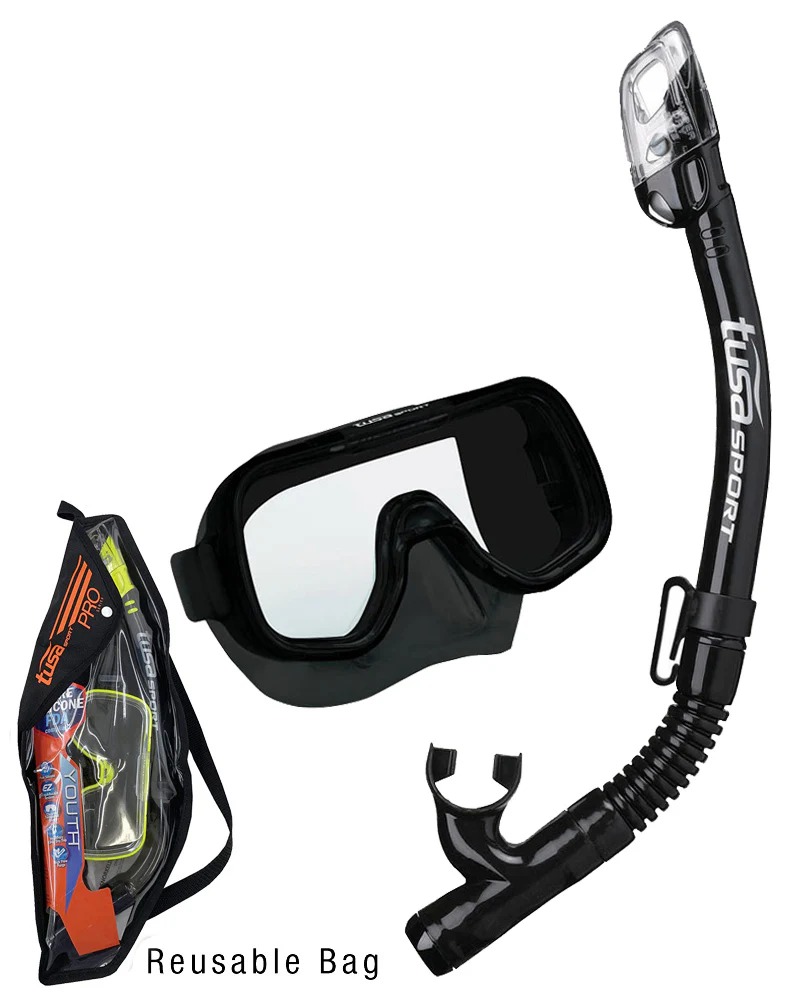 TUSA Sport Mini Kleio Combo Mask and Snorkel Set Black/Black
