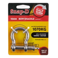 Snap-D 304 Stainless Steel Bow Shackle 10mm 1070kg Thumbnail Snap-D 304 Stainless Steel Bow Shackle 10mm 1070kg