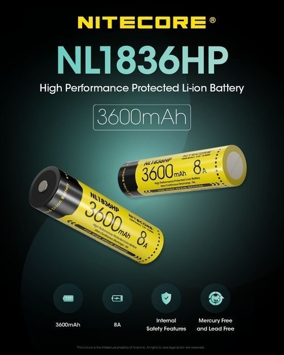 NITECORE 18650 Li-ion Rechargeable Battery 3.6V 3600mAh