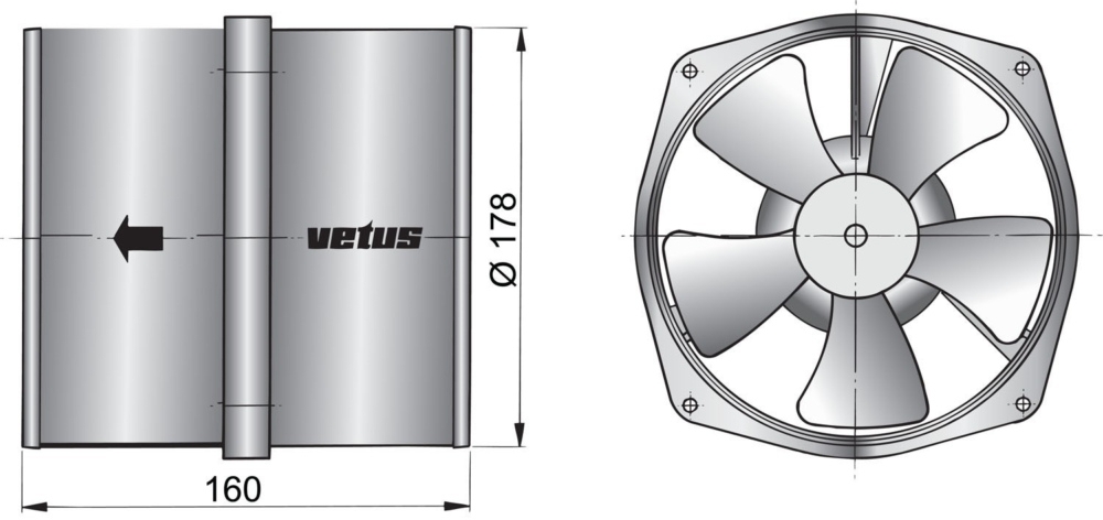 VETUS Extraction Ventilator 24 V Diameter 178 mm