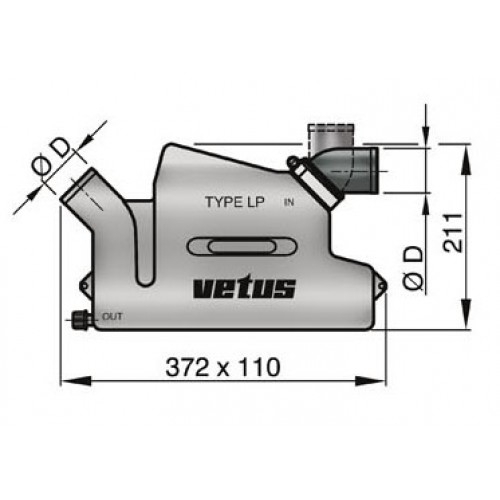 VETUS Plastic Waterlock Type LP45 with Rotating Inlet 45mm