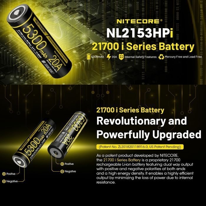 NITECORE 21700 Li-ion Rechargeable Battery 3.6V 5300mAh