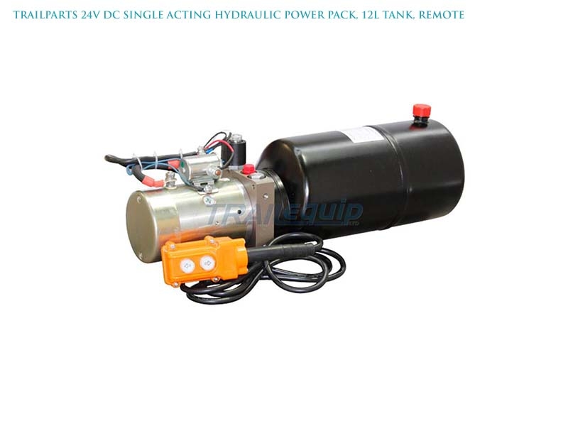 Trailparts 24V DC Single Acting Hydraulic Power Pack 12L Tank Remote
